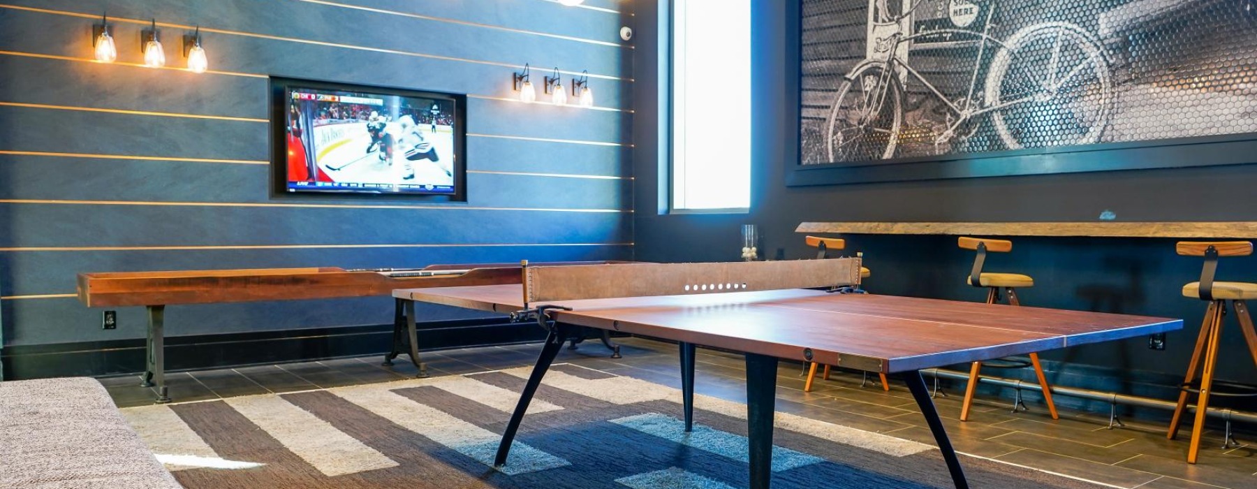 a room with a table and chairs