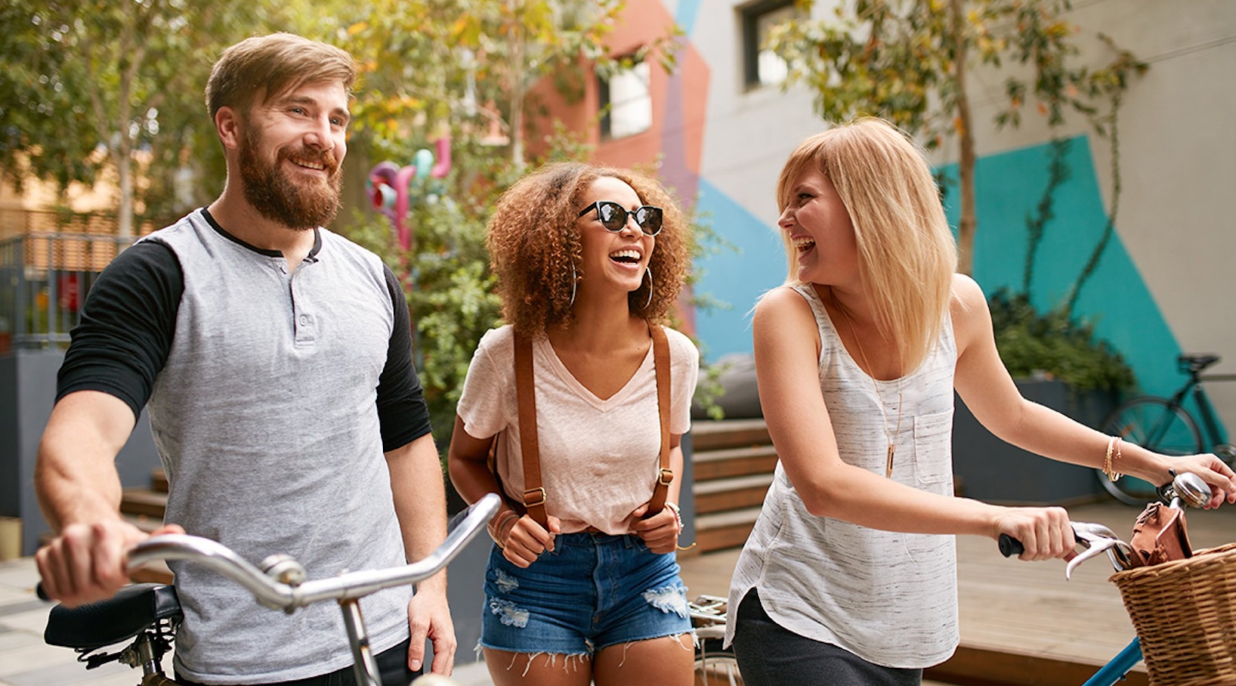 friends hanging out in a city
